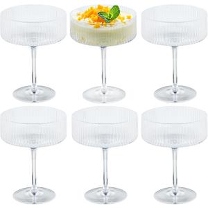 6 Pieces Martini Glasses 10.5oz Plasitc Ribbed Coupe Glasses Champagne Shatterproof Acrylic Vintage Cocktail Glassware Margarita Wine Glasses Disposable Cups for Parties Wedding Anniversary Bar Clear