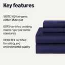 Amazon Basics Soft Organic Cotton Sheet Set with 2 Pillowcases, GOTS-Certified, King, Navy Blue