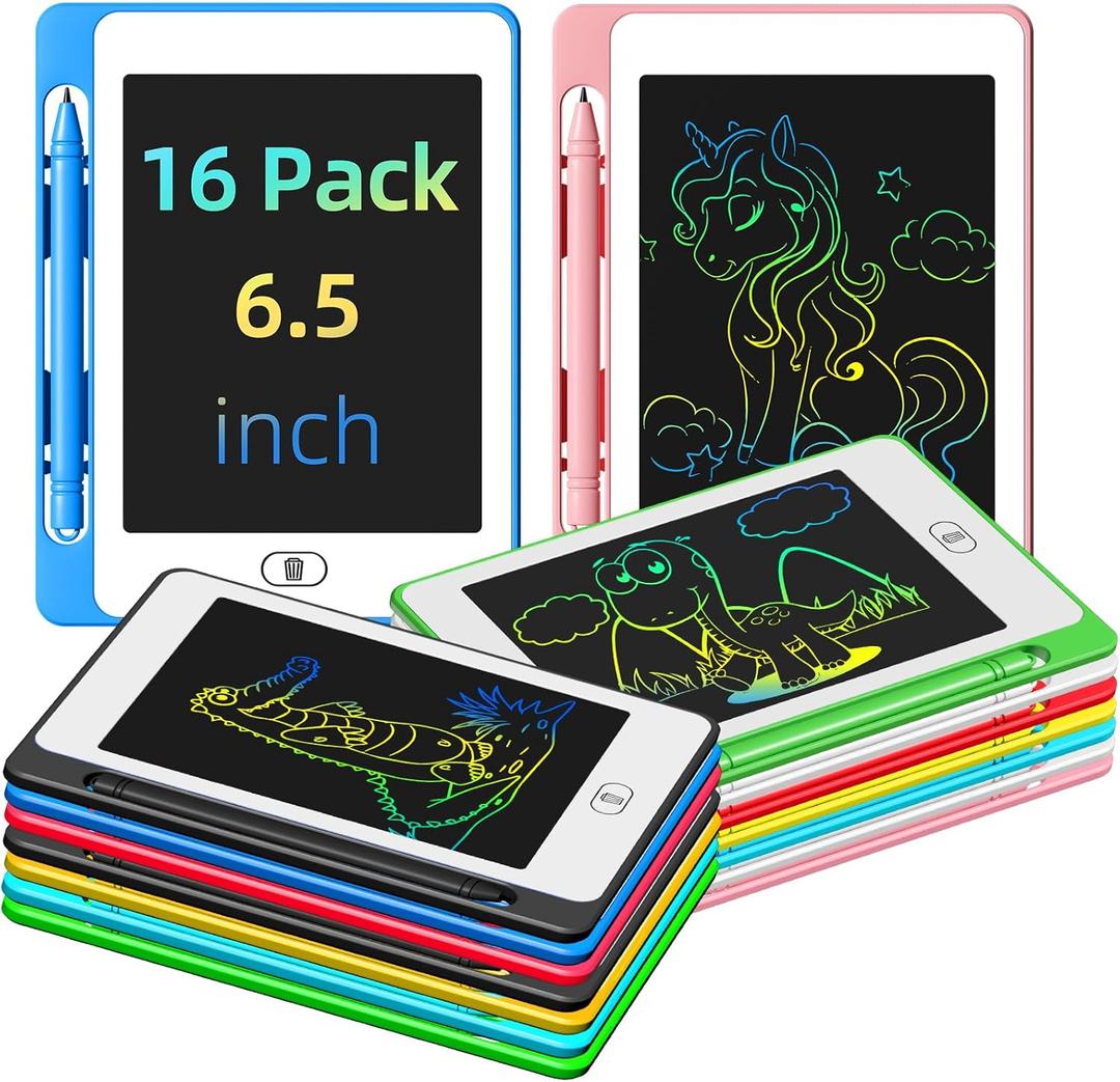 Party Favor 16 Pack LCD Writing Tablet for Kids, 6.5 Inch Colorful Doodle Board, Erasable Reusable Electronic Drawing Pads, Educational Learning Toys Birthday Gifts for Girls Boys Age 3 4 5 6 7 8