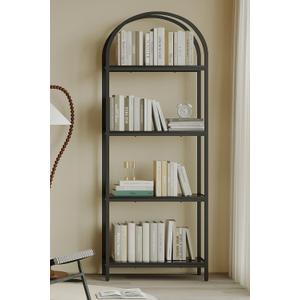 Bookshelf Arched Bookcase, Industrial Curved Metal Book Shelves, 72" Tall Freestanding Open Storage Shelf Display Rack for Living Room Home Office, Black, 4-Tier (4 Tier Arched)
