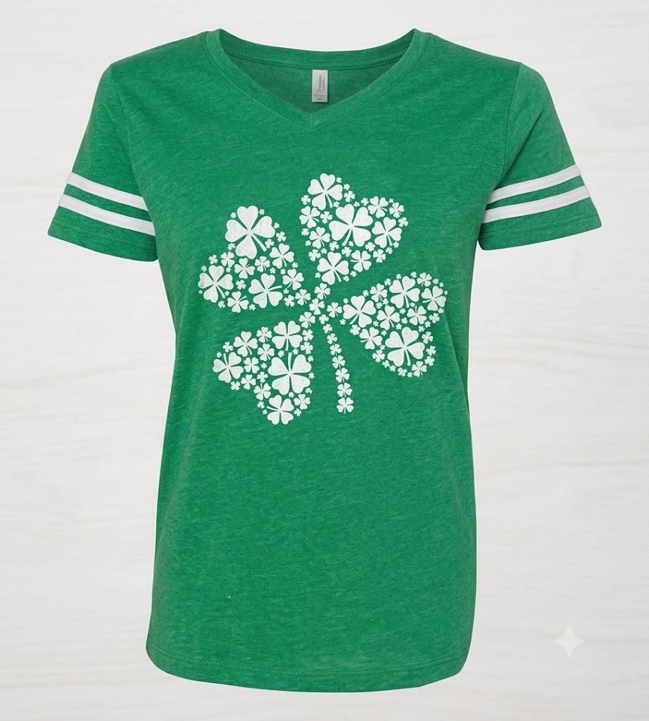 St Patricks Day Shirt for Women Irish Lucky Shamrock V-Neck Short Sleeve St Paddy's Day Tee Tops(Green, 2XL)