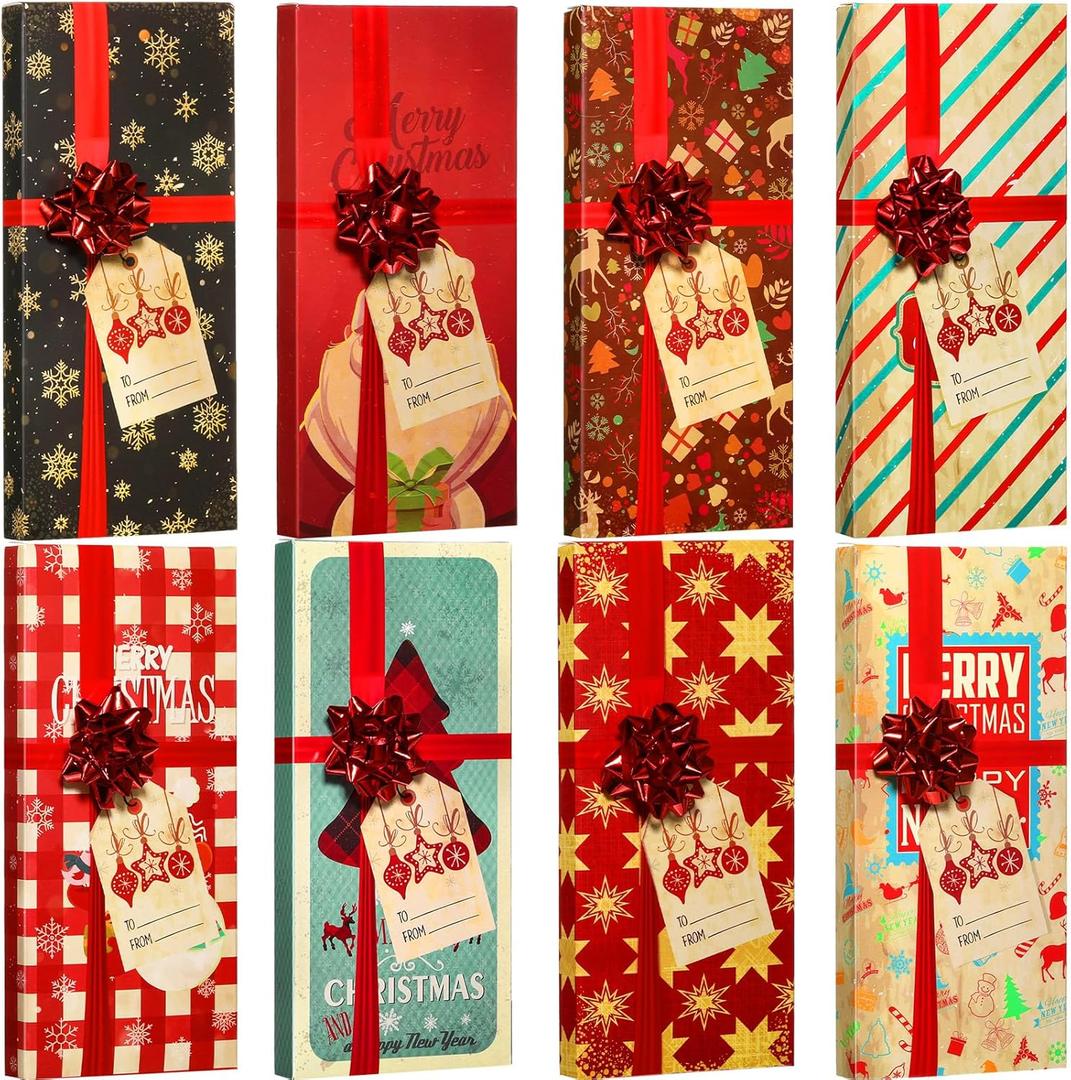 Zhanmai 16 Pcs Christmas Gift Card Holder with Bows and Tags 6.3 x 2.8 x 0.6 Merry Christmas Gift Card Box Money Cash Holder for Present Wrap Mini Favor Boxes for Holiday, Xmas(Vintage)