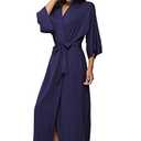 Women's Soft Kimono Long Robes Nursing Robes Maternity Bathrobes,Navy Blue XL