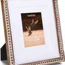 11x14 Rustic Picture Frame, Decorative Distressed Beaded Detailing, Natural Pine Wood with Real Glass, Matted to 8x10/5x7 Photos, Gallery Wall Poster Frame and Tabletop Display, Natural