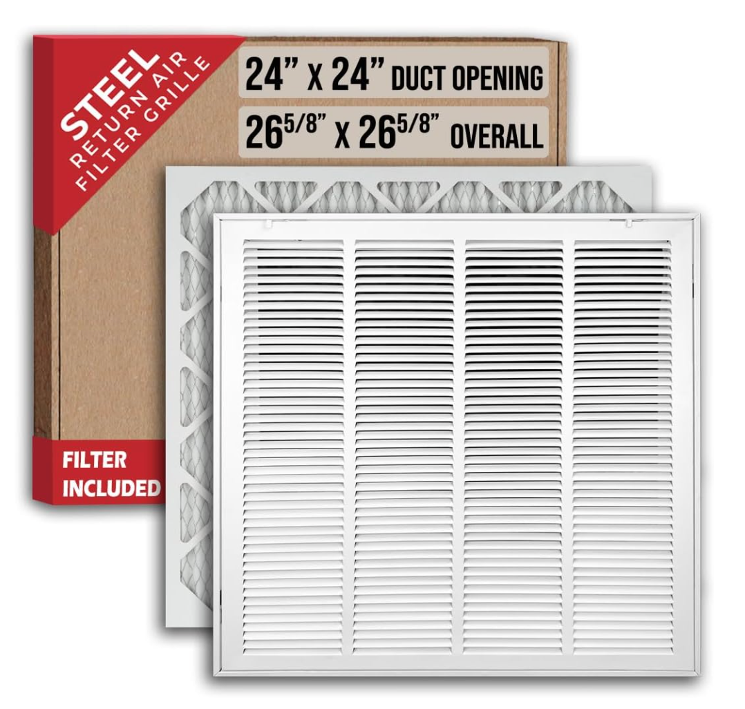 Fits 24x24 Duct Opening | Filter Included Steel Return Air Filter Grille by Handua [Removable Door] | Vent Cover Filter Grill | White | Outer Dimensions: 26 5/8"W X 26 5/8"H