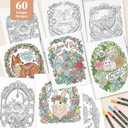 LOTWOW Adult Coloring Book Set of 2, 60 Nature & Healing Words Patterns | 24 Colors Non-Toxic Dual-Tip Brush Markers, Funny Stress Relief, Perfect Cancer Care, Get Well, Birthday Gifts for Women