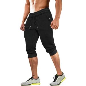 MAGCOMSEN Men's 3/4 Capri Joggers Running Athletic Gym Workout Long Shorts Cotton Below Knee Pants with Zipper Pockets