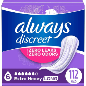 Always Discreet Adult Incontinence Pads for Women, Extra Heavy Absorbency, Long Length, Postpartum Pads, 112 CT