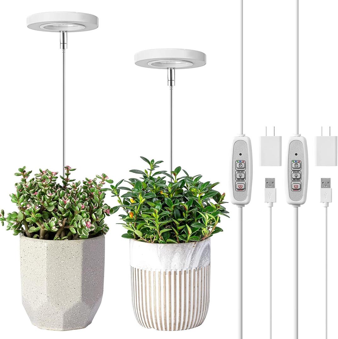 LORDEM Grow Light, Full Spectrum LED Plant Light for Indoor Plants, Height Adjustable Growing Lamp with Auto On/Off Timer 4/8/12H, 4 Dimmable Brightness, Ideal for Small Plants, 2 Packs (2-Pack, Warm White)