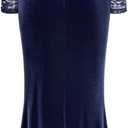 MISSMAY Women's Elegant Velvet V Neck Ruched Split Evening Long Dress (Blue, XL)