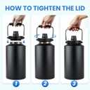 1 Gallon Water Bottle Insulated Stainless Steel Keeps Ice 48Hr, Large Water Gallon Jug Wide Mouth Leakproof Vacuum for Gym, Camping, & Construction Black