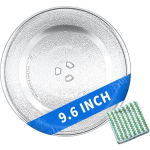 9.6" Microwave Plate Replacement Microwave Glass Turntable Plate for LG, GE, Magic Chef, Hotpoint, Panasonic, Kenmore etc. - 9.6" / 24.5cm Microwaves Tray Replacement Glass Plates with Cleaning Cloth