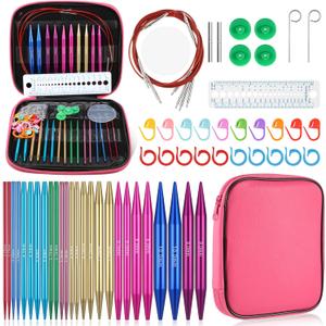 AOZUO 60 Pcs 2.75mm-10mm Interchangeable Circular Knitting Needles Set with Storage Case, 13 Pair of Aluminum Circular Knitting Needles for Handmade DIY Knitting Accessories