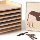 Premium Montessori Animal Puzzle Cabinet with 6 Puzzles 15" Horse Fish Turtle Bird Frog Ant– Wooden Zoology Biology Materials for Kids, Educational Toys for Kids Toddler Classroom Homeschool Learning, 15.4" L x 11" W x 9.8" H