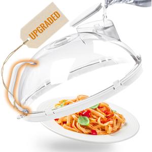 Microwave Food Cover, 10 Inch Microwave Splatter Cover with Water Steamer and Integrated Handle, Clear Splatter Guard Microwave Cover for Food, White Cookware Lid Gifts for Mom
