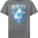 Hurley Boy's Icon UPF 50+ Rash Guard Swim Shirt (4, Black Heather/Shark)