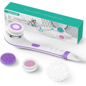 VOYOR Electric Body Brush Back Scrubber for Shower Rechargeable Exfoliating Bath Brush Powered Shower Brush with Non-Slip Long Handle Deep Cleansing, Exfoliation, Massaging Spin Brush BC100 (Purple)