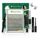 KEYYOU Lash Clusters Kit 120pcs 8-18mm Mix, DIY Eyelash Extension Kit with Bond and Seal, Eyelash Glue and Tweezers for Volume Fluffy Lashes at Home 
