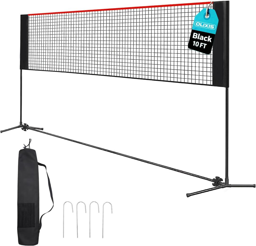 OLIXIS Portable Badminton Net, Height Adjustable Volleyball Net, Badminton Net with Carry Bag, Volleyball Net for Pool, BackyardGame Indoor Outdoor Use (10FT, Red)