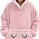 Wearable Blanket Kids 3-10yr, Fun Animal Kids Blanket Hoodie, Hooded Sweatshirt, Oversized Comfy Hoodie Boys, Girls, Toddlers (Pink Bunny)