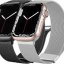 [2 PACK] Metal Stainless Steel Bands Compatible with Apple Watch Bands Series 8 7 6 5 4 3 2 1 SE 41mm 40mm 38mm 42mm 44mm 45mm, Mesh Loop Magnetic Milanese Strap for iWatch Bands Women Men (42/44/45mm, Silver & Black)