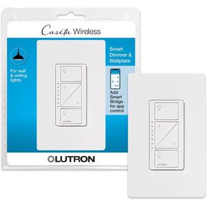 Lutron Caseta Original Smart Dimmer Switch With Wallplate (Lutron Smart Hub Required), for LED Lights, 150 Watt, Single-Pole/3-Way, No Neutral Required, PDW-6WCL-WH-A, White