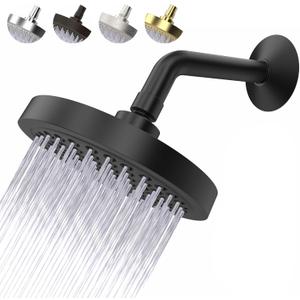 High Pressure Shower Head - Anti-Clogging Silicone Nozzles - 2.5 GPM Removable Restrictor - Easy to Clean Adjustable Replacement - easy to install with Plumbers Tape - 6 inch - Matte Black Finish