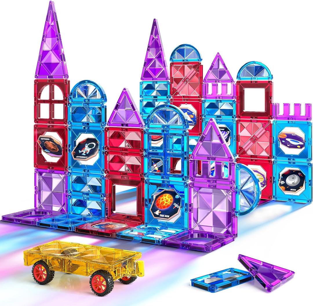 TEMI Magnet Tiles, 80 PCS Magnetism Building Toy Set, Learning and Education Toys for Ages 3 4 5 6 7 8+ Year Old Toddler Kids Boys and Girls