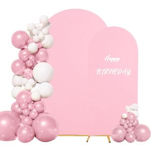 Set of 2 Wedding Arch Cover 2-Sided Round Top Spandex Fitted Arch Backdrop Cover for Birthday Party Baby Shower Wedding Arch Stand Decor7.2FT, 6.6FT, Pink