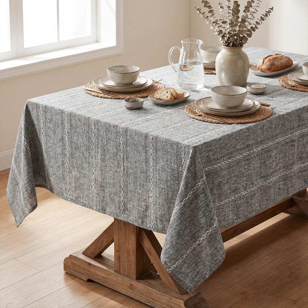 Horaldaily Grey Cotton Blend Tablecloth 52×70 Inch Rectangular, Farmhouse Style, Wrinkle Resistant Washable Table Cloth, Hemstitched Embroidery Table Cover for Home