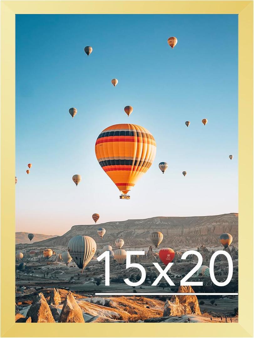 JCJMY 15x20 Picture Frame Gold for Poster Photo Picture, Horizontal and Vertical Formats for Wall Hanging, 15 x 20 inch Wall Gallery Poster Frame for 15 by 20 Photos Posters, Gold