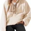 Yanekop Womens Fuzzy Fleece Pullover Sherpa Sweatshirt Long Sleeve Button Down Sweater Winter Fleece Jacket with Pockets (Medium, Beige)