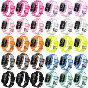30 Packs Crystal Clear Bands Compatible with Iwatch Crystal Clear Jelly Strap, Compatible with 42/44/45 mm, Series 9 8 7 6 5 4 3 2 1, Se 3/2/1, 10 Colors in Total, Soft Tpu Sport Cover