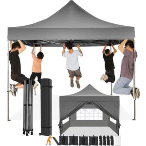 COBIZI 10x10 Pop Up Canopy with 4 Sidewall,Heavy Duty Canopy UPF 50+ All Season Wind Waterproof Commercial Outdoor Wedding Party Tents for Parties Canopy Gazebo with Roller Bag(10 x 10 ft Gray)