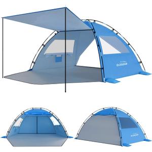 Elegear Beach Tent Sun Shelter with Canopy, 4-5 Person Pop Up Beach Tent Cabana, Easy Setup UPF 50+ UV Protection Portable Lightweight Double Silver Coating Sun Shade Shelter - Dark Blue