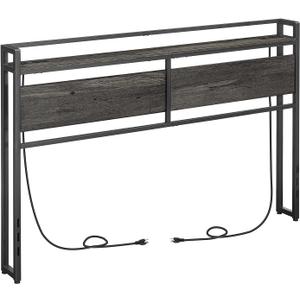 HOOBRO King Size Headboard, Headboard with 2 Outlets and 4 USB Ports, Adjustable Height, Storage Rack, Sturdy and Stable, Easy Assembly, Charcoal Gray and Black
