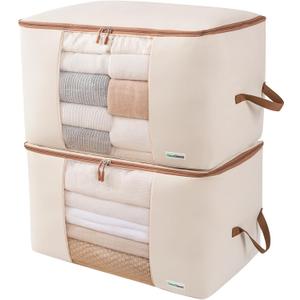 Chaos Cleared Canvas Storage Bags Designer Organizer for Comforters 2 Pack Seasonal Storage for Pillows, Blankets, Linens & Garments Foldable Design with Zip & Window, Moth-Proof Space Saver