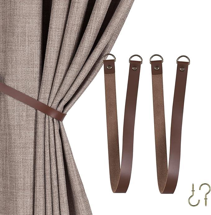 Home Queen Leather Curtain Tie Backs Attach to Wall, Outdoor Drape Holder Holdbacks Tiebacks with Wall Hooks, 4 Pack, Chocolate Home Queen Leather Curtain Tie Backs Attach to Wall, Outdoor Drape Holder Holdbacks Tiebacks with Wall Hooks, 4 Pack, Chocolate