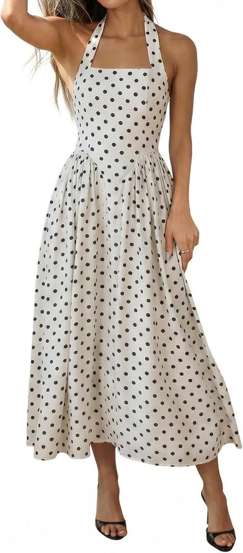 Lingswallow Women Vintage Polka Dot Dress - Retro Tea Party & Cocktail Dress for Wedding Guest, and Casual Wear (M)