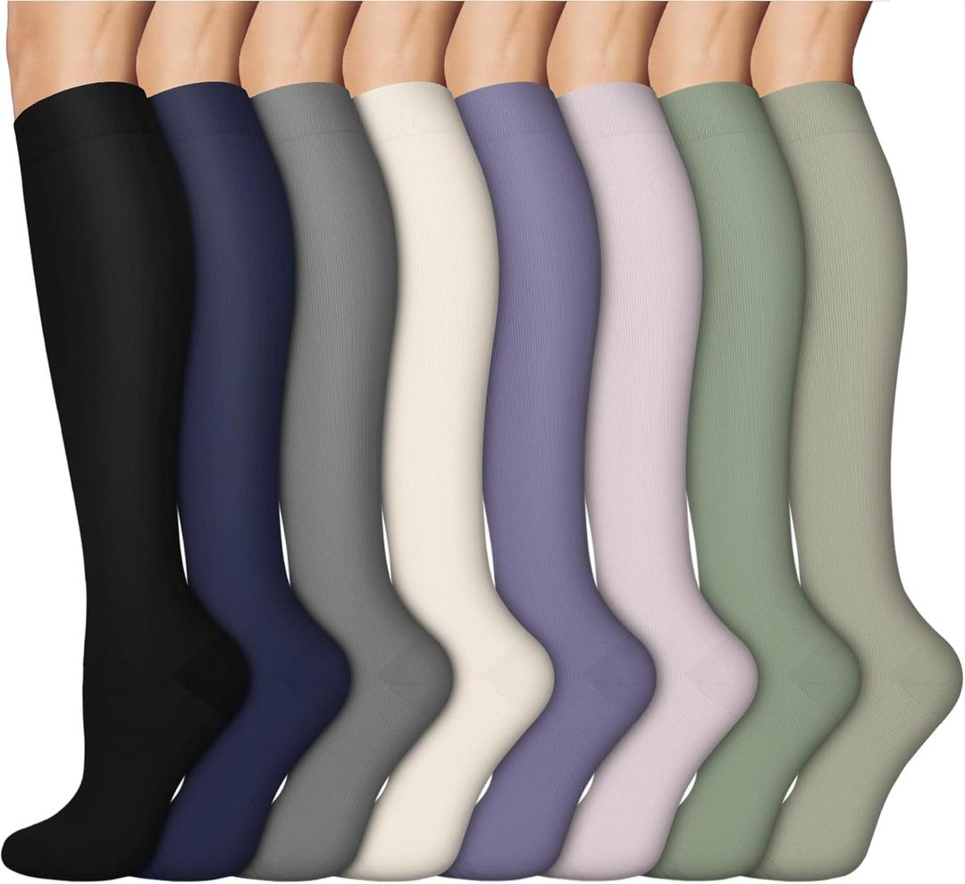 8 Pairs Compression Socks for Women & Men,Support Compression Stockings for Medical Running Athletic (Small-Medium, 024 - Black/Blue/Gray/Purple/Green)