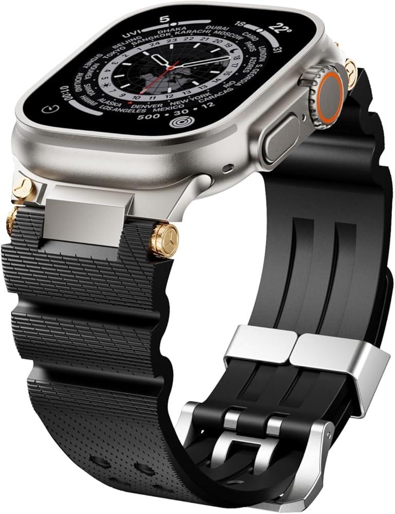 Watch Band Compatible with Apple Watch Ultra 2 Band 49mm 46mm 45mm 44mm, Men Luxury Silicone Rugged Rubber Strap for iWatch Series 10 9 8 7 6 5 4 3 2 1 SE with Metal Connector