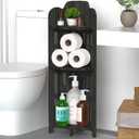 Meangood Bathroom Corner Shelf Stand, 3 Tier Solid Wood Display Shelf for Narrow Space, Shower Corner Shelf, Plant Stand Nightstand, for Living Room, Bedroom, Home Office, Elegant Black
