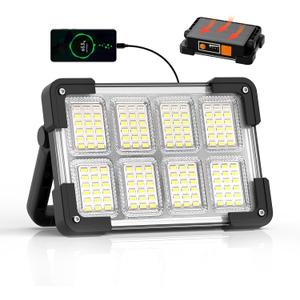 120W Solar Rechargeable Work Light, 144 LED 10000LM Led Work Light with 4 Modes, Portable Flood Light with Stand, IP66 Waterproof Outdoor Working Light for Emergency Mechanic Camping Repair (Black)