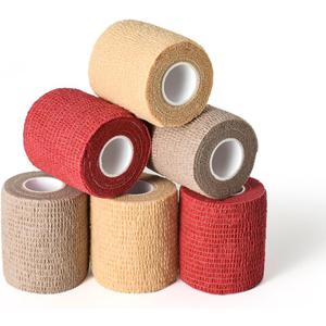 WePet Pet Wrap, Self-Adhesive, Only Sticks to Itself, Non-Woven Tape for Dog Legs, Paws, Wounds, First Aid Cohesive Gauze for Horse, Cat, Bird, Animal, 6 Rolls, 2 Inch, Solid Color A