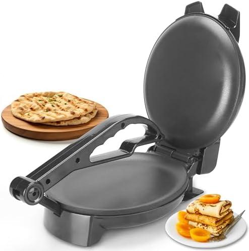 FineMade Compact Roti Maker, 8'' Electric Tortilla Maker Machine, Maquina Para Hacer Tortillas, Electric Tortilla Press, Prensa Para Tortillas, Crepe Maker, Recipe Included, Black