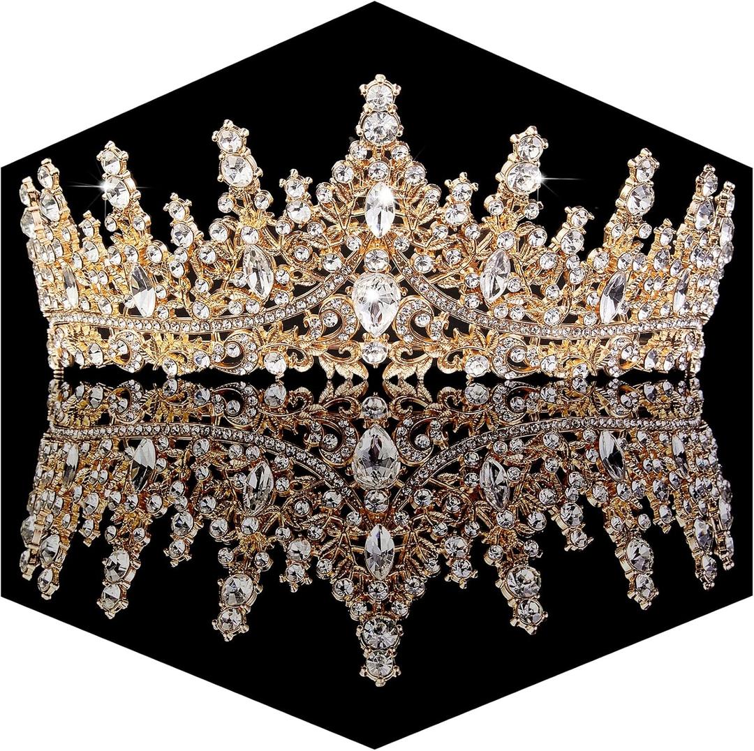 Gold Crown for Women Crystal Princess Tiaras Rhinestone Queen Headband Wedding Bridal Hair Accessories Birthday Prom Pageant Party Coming of Age Ceremony Photo Props