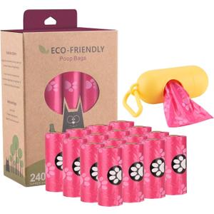 WDFAACK Biodegradable Dog Poo Bags with Holder-240 Large Poop Bags, Corn Starch Blended Compostable Bag, Extra Thick Strong Leak Proof Waste Bag for Dogs (Pink)