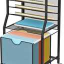 Rolling File Cart, 6-Tier Desk File Organizer on Lockable Wheels, Black Wood Planks & Mesh Sliding Hanging Folder Drawer, Organization Cart for Office Home School