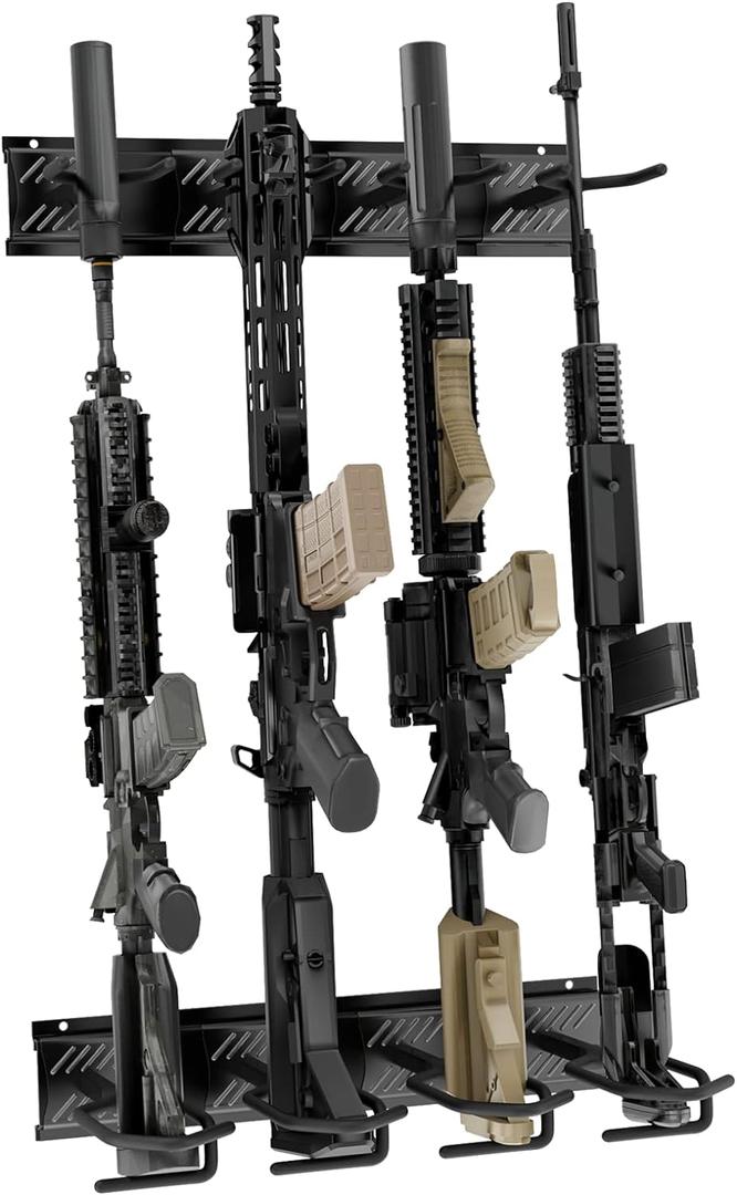 Heavy Duty Steel Gun Rack - Wall Mount, Adjustable 4/8/12 Slot Indoor Gun Racks, Securely Display Shotgun & Rifle