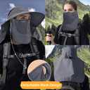 Sun Hats for Men Women Detachable Face Cover Wide Brim Fishing Hats with Neck Flap UPF 50+ Outdoor Safari Hats (Dark Grey)